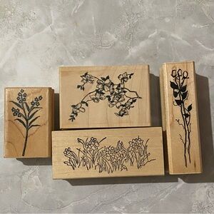 Set of four Floral Wooden Stamps Set